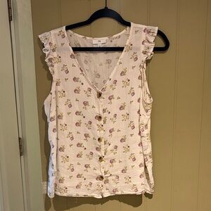 dip Floral Sleeveless Button Blouse